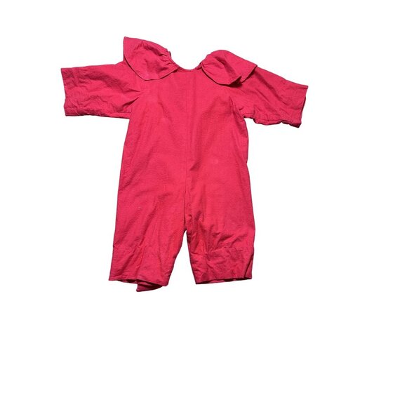 Handmade Youth Halloween Red Devil Costume Romper With Tail & Ruffled Collar M - Picture 2 of 5